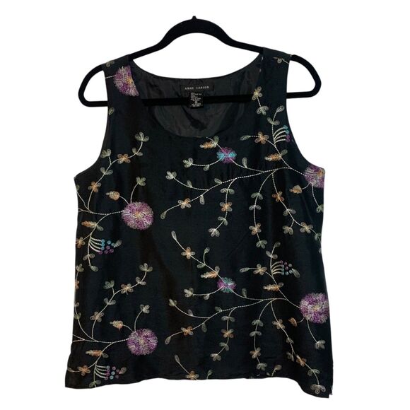 Anne Carson Womens Silk Sleeveless Floral Embroidered Top M Fairy Party Travel - Picture 1 of 6